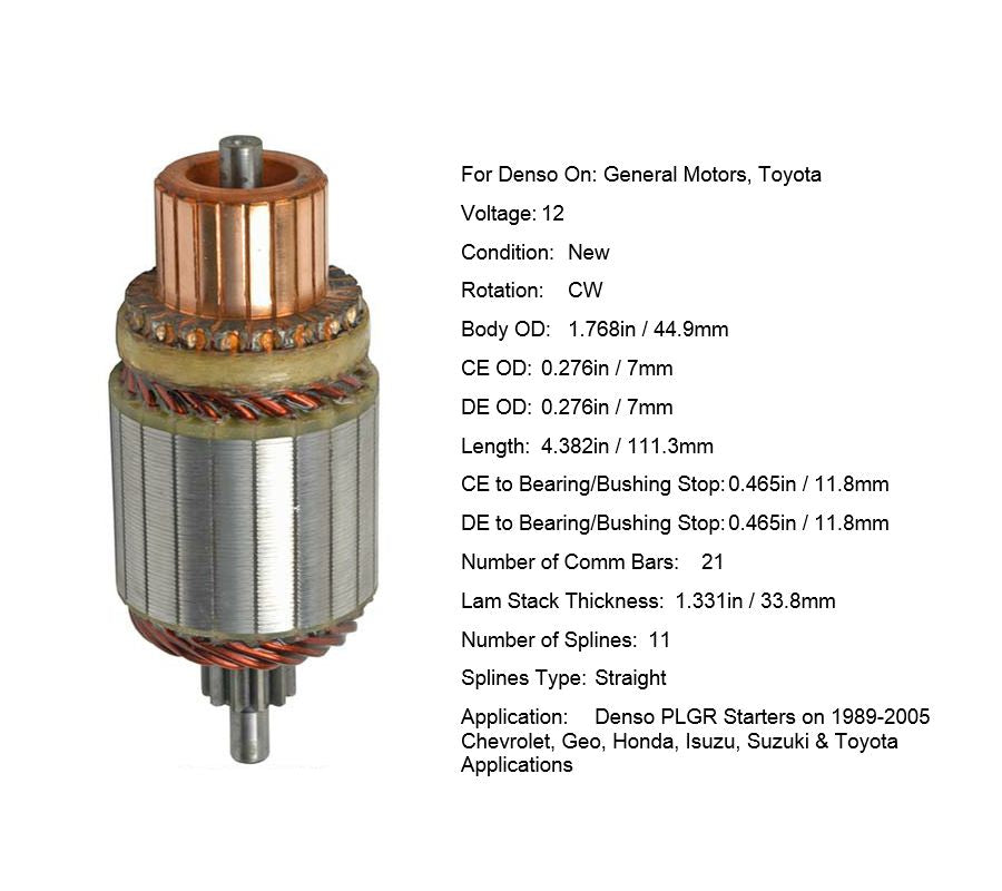 Armature on Denso Starters, 12V, CW, 11 Straight Spl