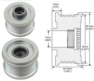 Alternator ZEN Pulley, 6-Grooves, Clutch Style for Hitachi, 17mm ID, 56.4mm OD - 79044013