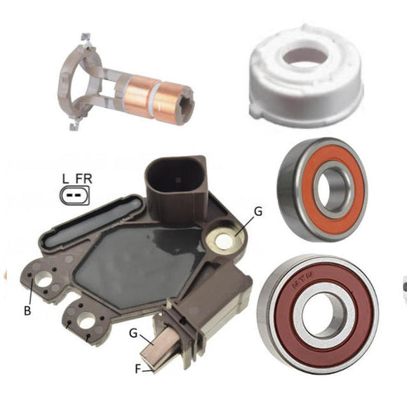 Alternator Rebuild Kit Audi Volkswagen 2541940, 2542292C, 2542332, 2542529, 2542595, 2547814C, 593368, 593371, 593480, 593940, 593941 Regulator, Brushes, Bearings, Slipring - M521RK