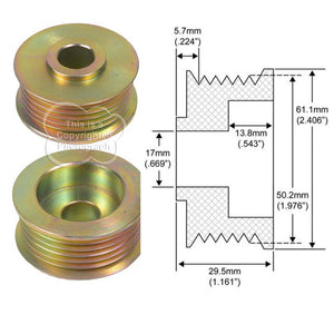 Alternator Pulley 21mm Belt x 62mm OD x 17mm Bore for GM Delco Alternator -79401279