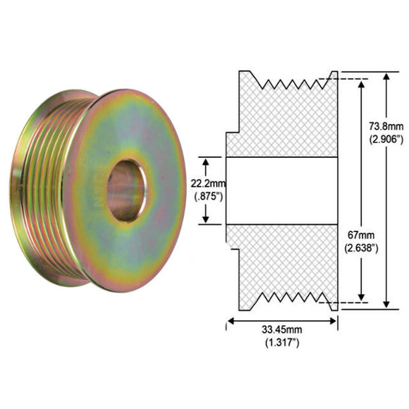 Alternator Pulley for Cummins 3680082 67mm OD 22.22mm ID, 6 Groove - 79401512