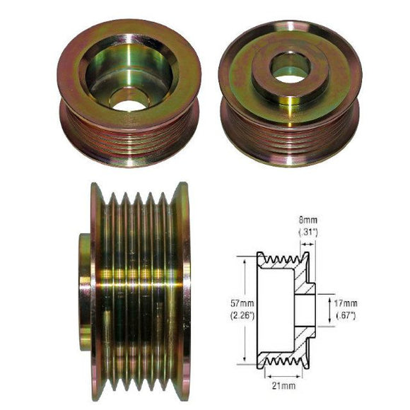 Alternator Pulley • 6 Groove Serpentine 21mm Belt x 57mm Rib OD x 17mm Bore,  for Denso Units - 79909040