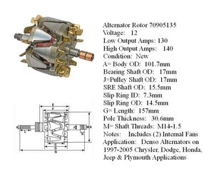 Alternator Armature Denso Alternators on  Chrysler, Dodge, Honda, Jeep & Plymouth Applications -70905135