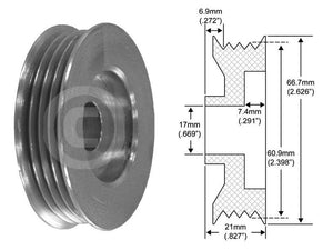 Pulley 14mm Belt x 67mm Rib OD x 17mm Bore - 79033024