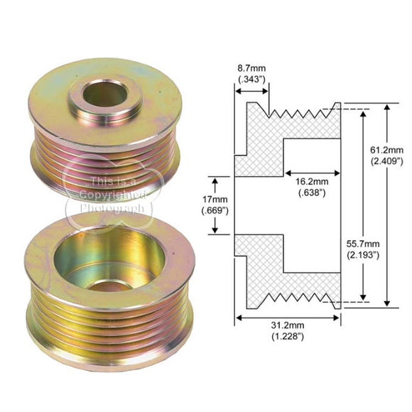 Alternator Pulley 6-Grooves, 17mm ID, 61.2mm OD - 79401255