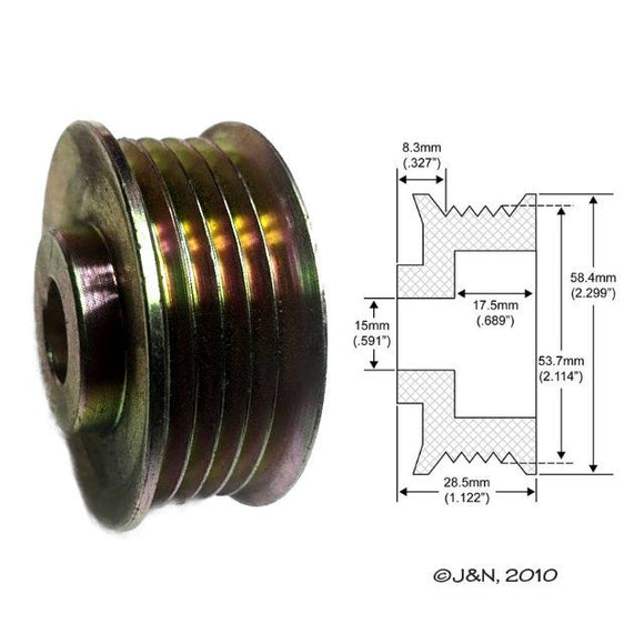 Alternator Pulley Serpentine with 5 Grooves 53mm OD x 15mm Bore for Denso Units  - 79909001
