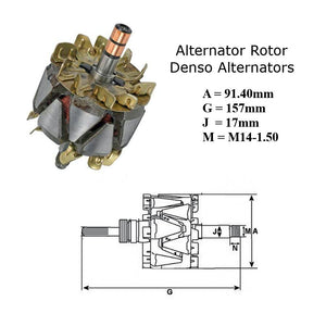 Alternator Rotor, Denso 80/90 Amp 12 Volt 91mm (021200-3790, -3930, -5020)- 70901210