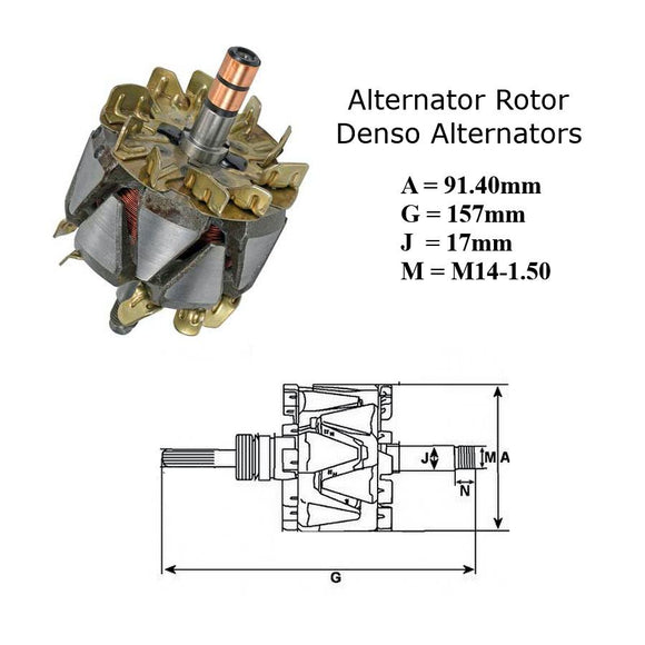 Alternator Rotor, Denso 80/90 Amp 12 Volt 91mm (021200-3790, -3930, -5020)- 70901210
