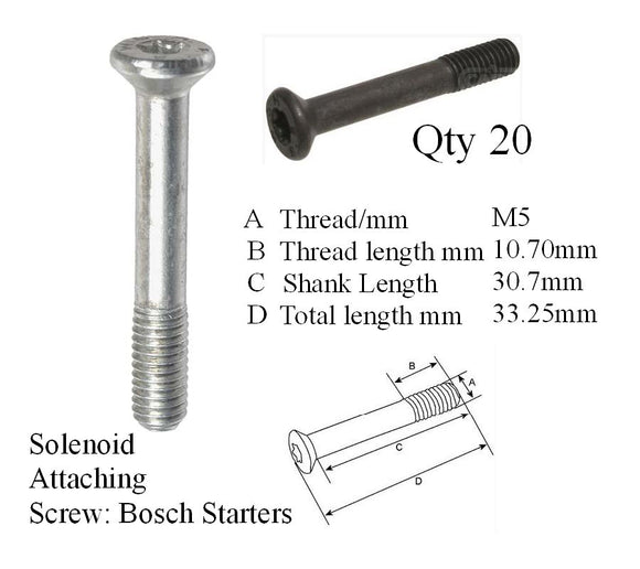 20 Solenoid Attaching Screws for many Bosch Starters M5-0.8 X 30.7mm, with T20 Torx or Phillips-1003421014