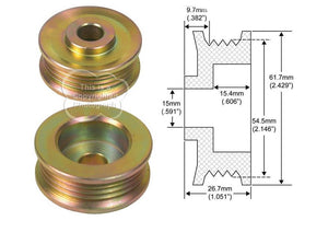 Denso Alternators, Pulley, 4-Grooves,  15mm ID,  61.7mm OD - 79909030