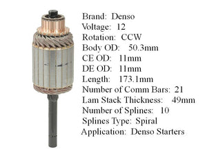 Starter Armature for Denso 173.1mm Long (028200-5420) - 50903279