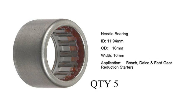 Needle Bearing 12mm ID, 16mm OD, 10mm W (QTY 5) - 41612