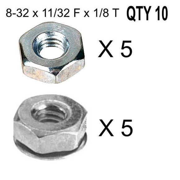 Nut 8-32 x 11/32 F x 1/8 T, QTY 5 with Attached Washer, QTY 5 Without - 95001115