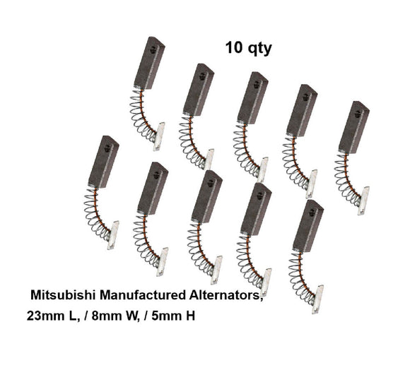 Set of 10 Brushes for Mitsubishi Alternators 23mm L, 8mm W, 5mm H,  Ref A647X50170 - B7303311