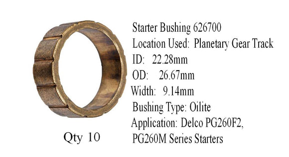 10 Bushings, Delco Starters 22.28mm ID, 26.67mm OD, 9.14mm Wide - 626700